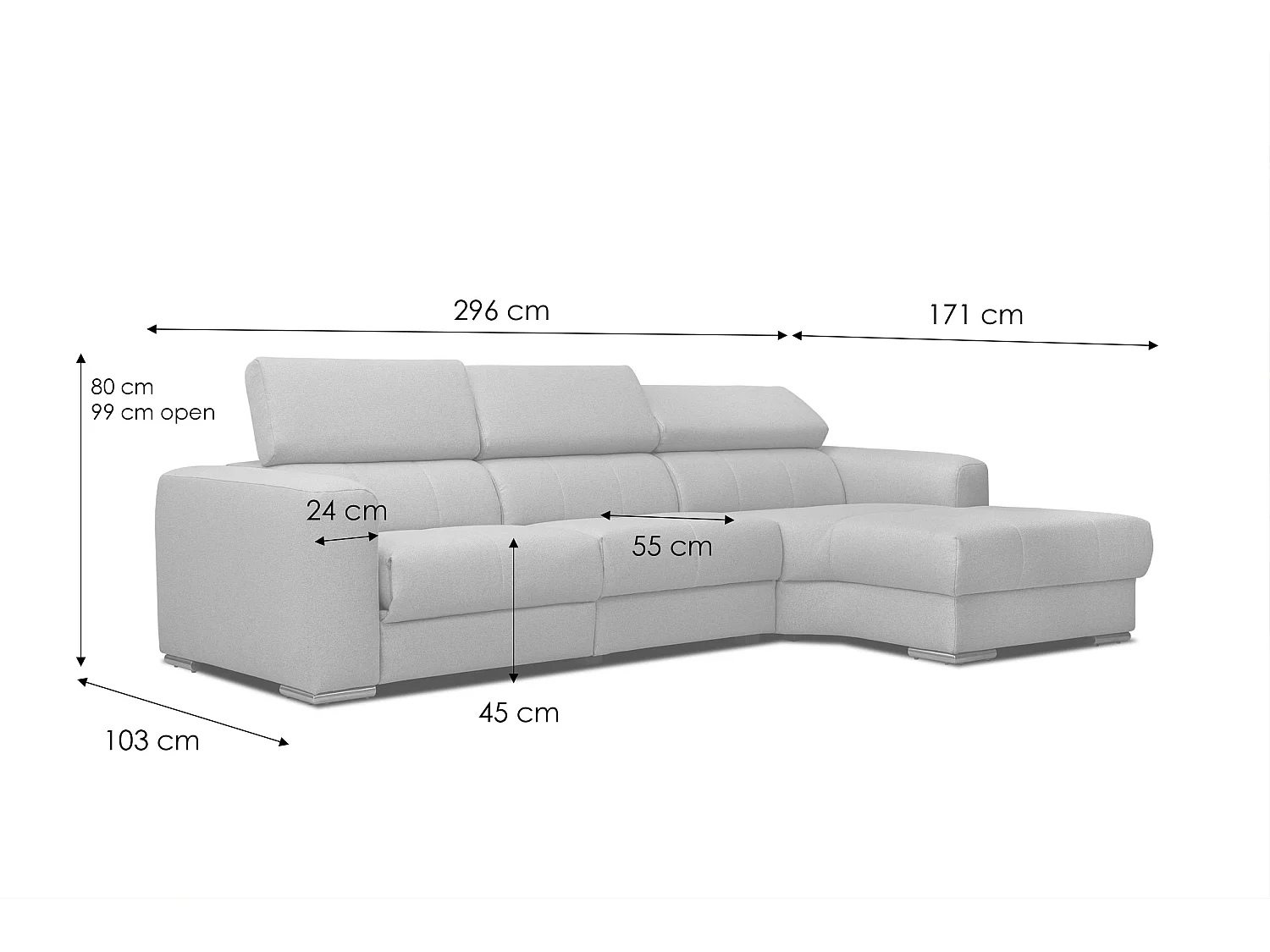 KARO 4-Sitzer-Ecksofa, 1 Relax, verstellbare Kopfstützen, orange