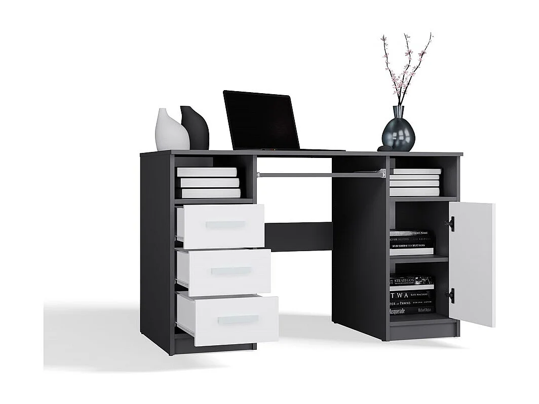 DELTA - Bureau 120cm 3 tiroirs avec armoire et étagères pour bureau / chambre - Anthracite & blanc
