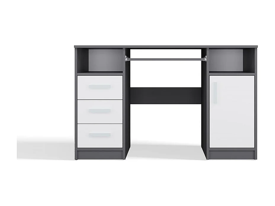 DELTA - Bureau 120cm 3 tiroirs avec armoire et étagères pour bureau / chambre - Anthracite & blanc