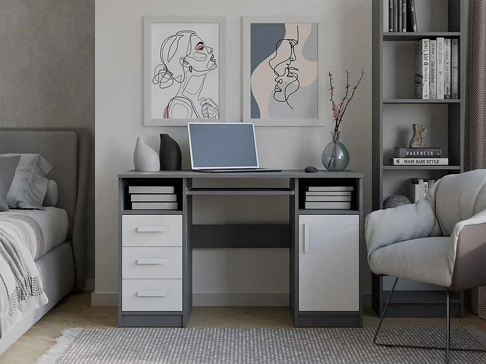 Biurko Delta | Antracyt Biały Biurko 3 Szuflady Szafka | 120x60x75 cm |Do Biura, Do Pokoju