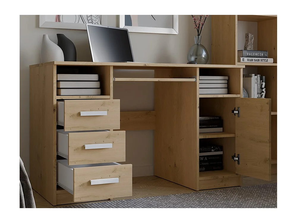 Biurko Delta | Dąb Artisan Biurko 3 Szuflady Szafka | 120x60x75 cm | Do Biura, Do Pokoju
