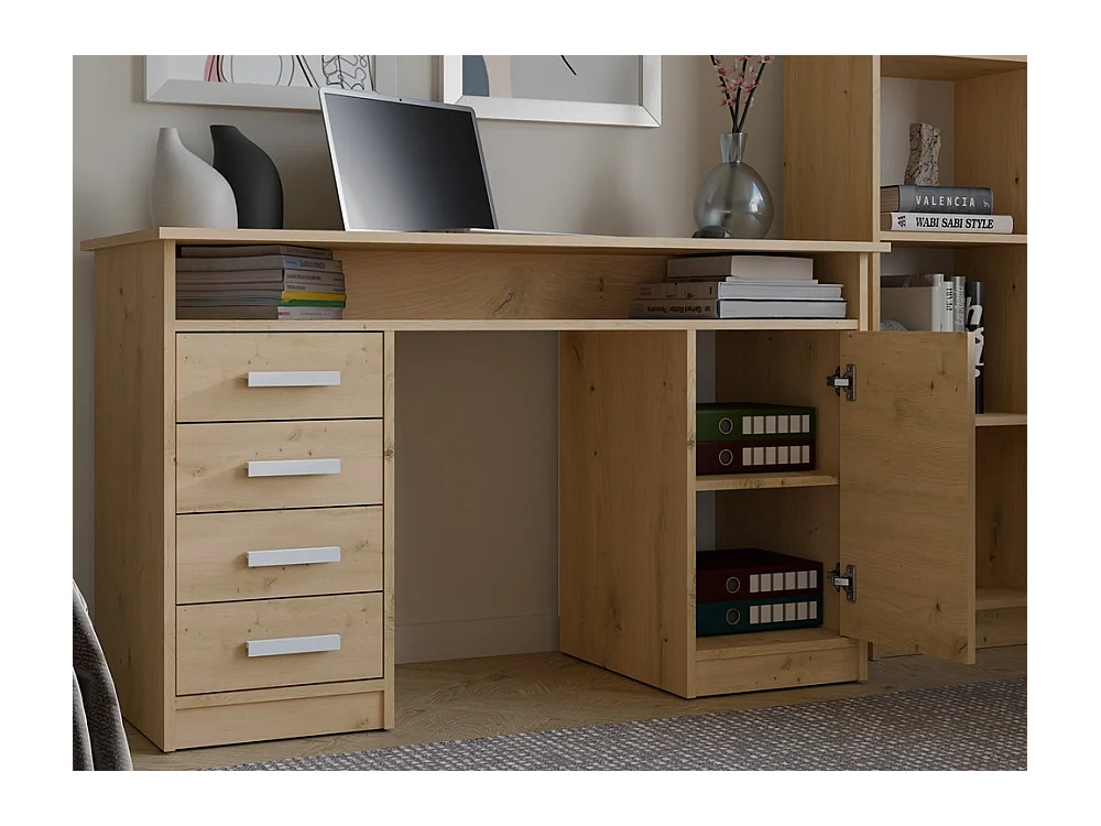 Biurko ADA | Dąb Artisan  |4 Szuflady Szafka Pólki | 125x55x75 cm | Do Biura/Pokoju