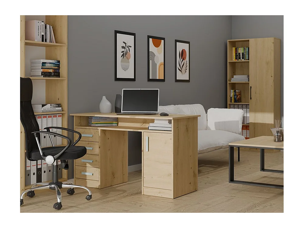 Biurko ADA | Dąb Artisan  |4 Szuflady Szafka Pólki | 125x55x75 cm | Do Biura/Pokoju