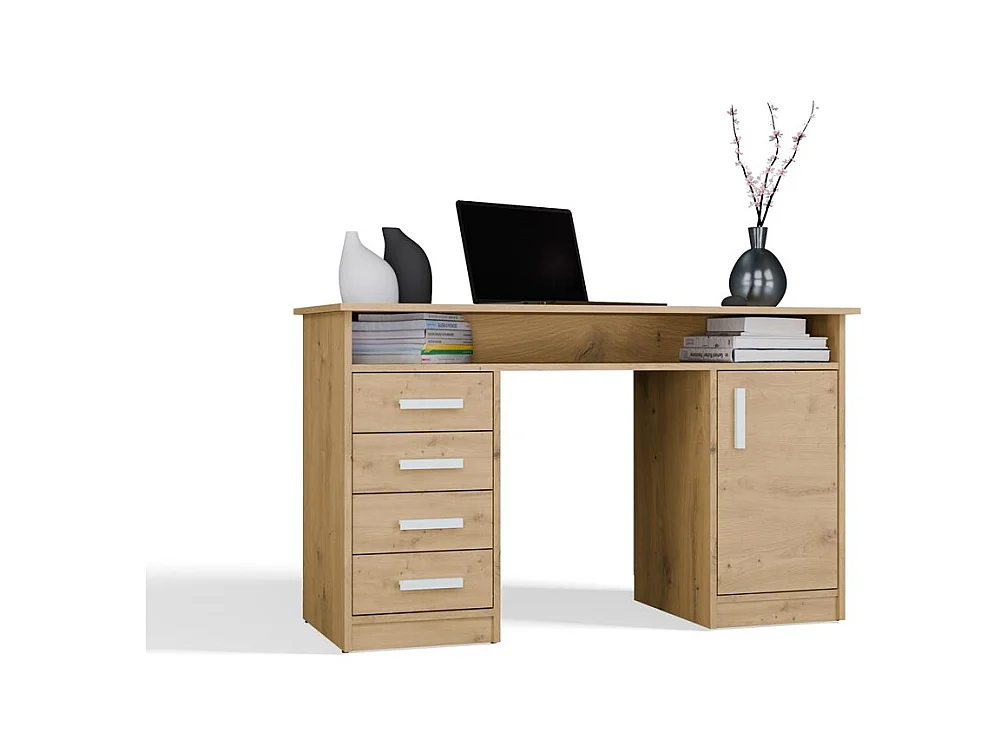 Biurko ADA | Dąb Artisan  |4 Szuflady Szafka Pólki | 125x55x75 cm | Do Biura/Pokoju