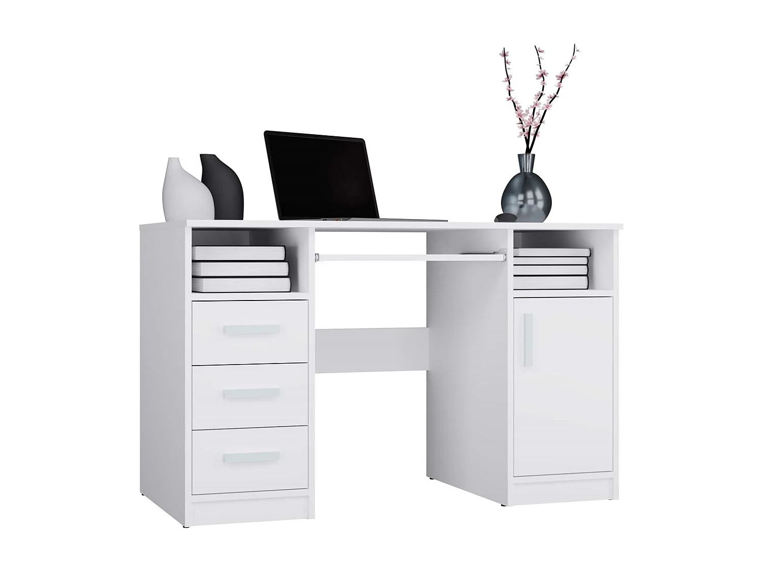 DELTA - Bureau 120cm 3 tiroirs avec armoire et étagères pour bureau / chambre - Blanc