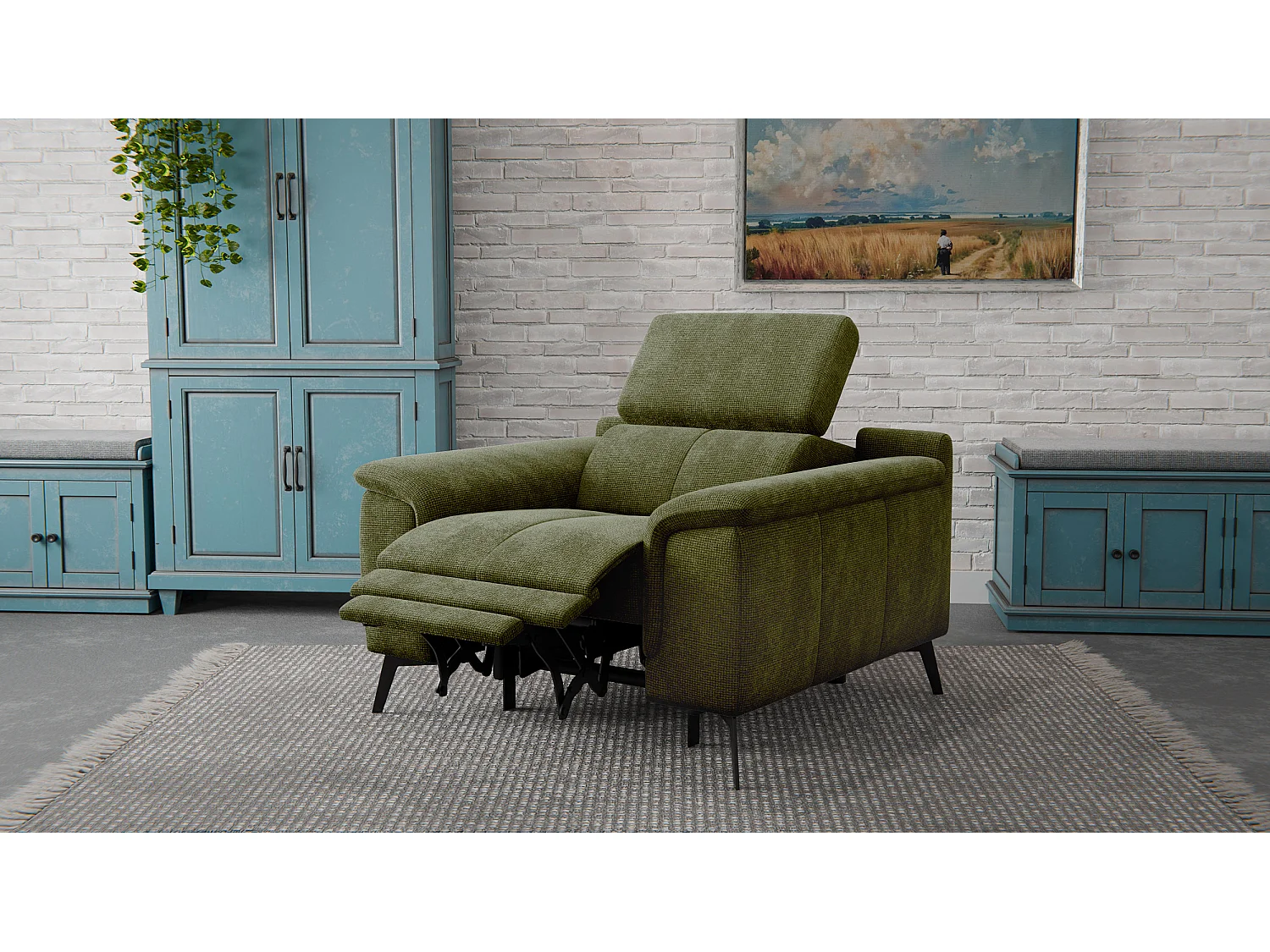 Sessel FIERO mit Relaxfunktion und verstellbare Kopfstützen, olive