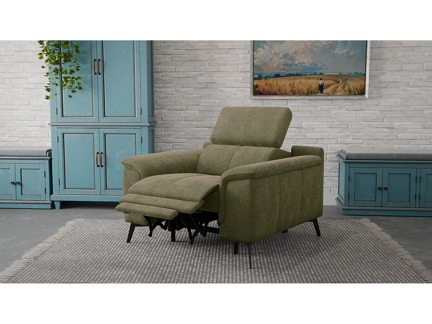 Sessel FIERO mit Relaxfunktion und verstellbare Kopfstützen, olive