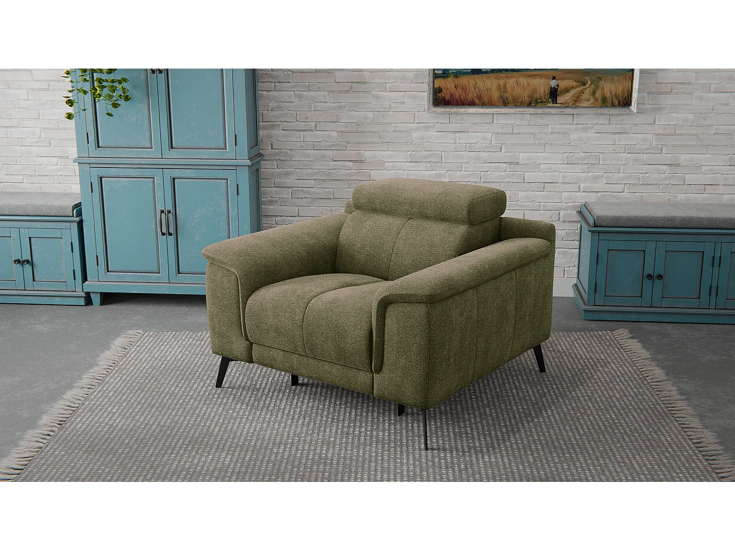 Sessel FIERO mit Relaxfunktion und verstellbare Kopfstützen, olive