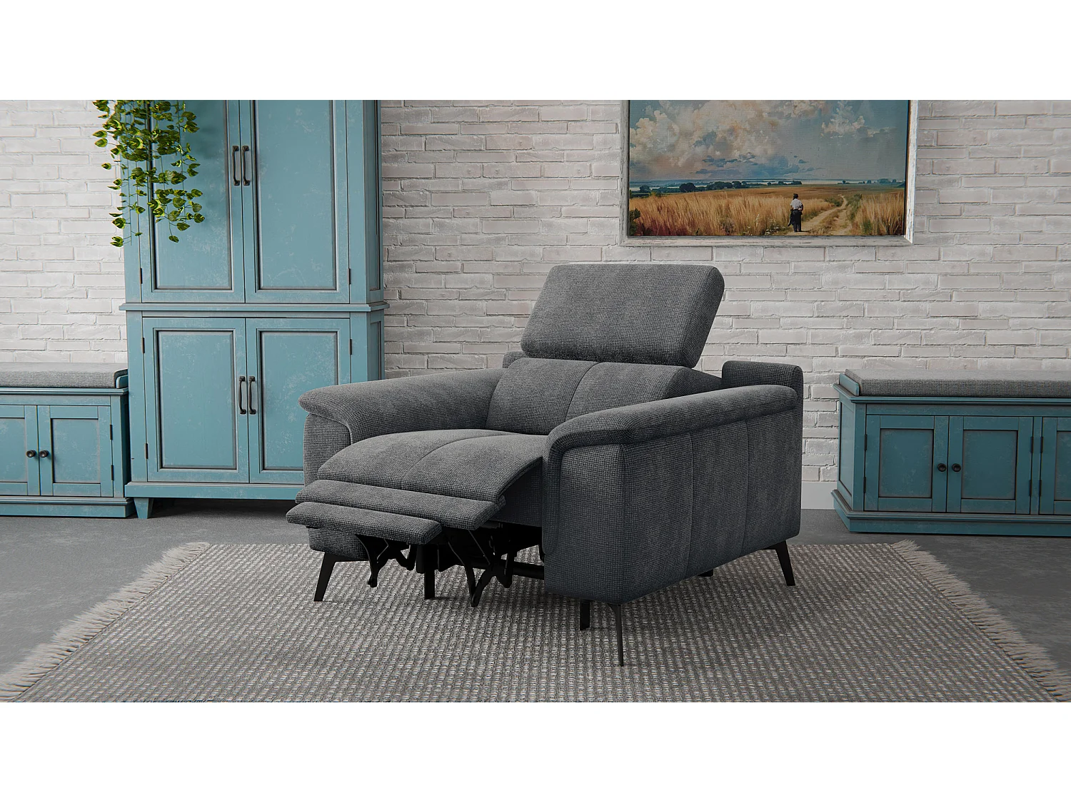 Sessel FIERO mit Relaxfunktion und verstellbare Kopfstützen, dunkelgrau