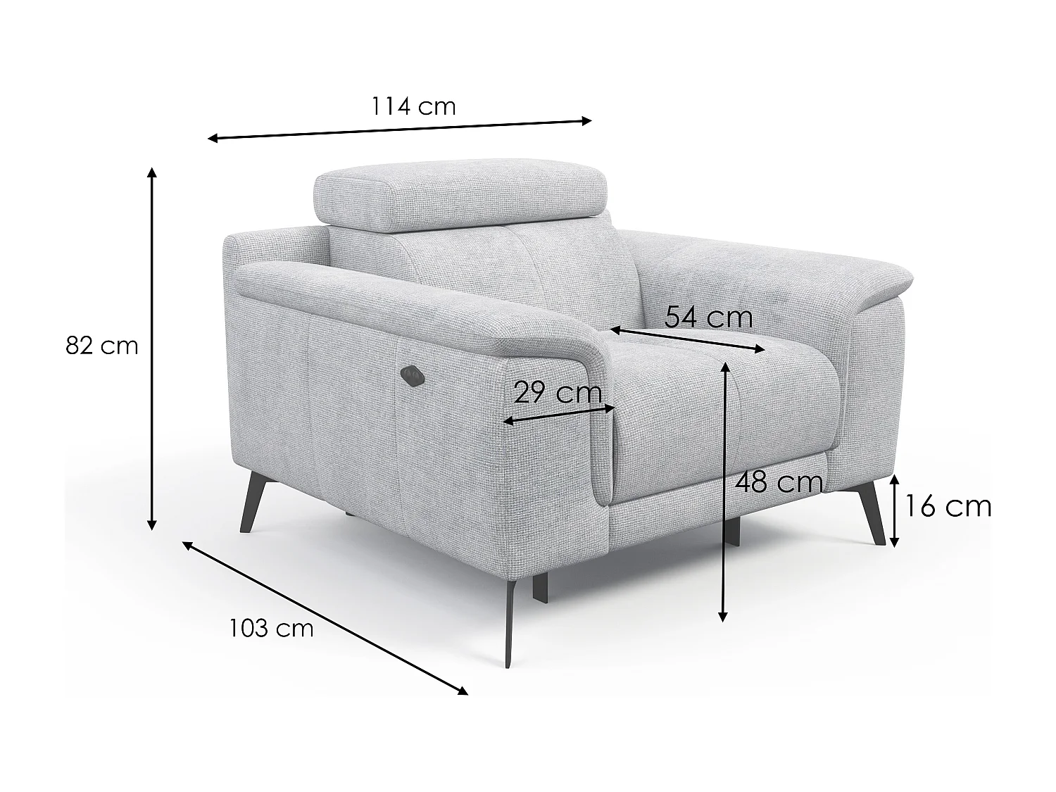 Sessel FIERO mit Relaxfunktion und verstellbare Kopfstützen, dunkelgrau