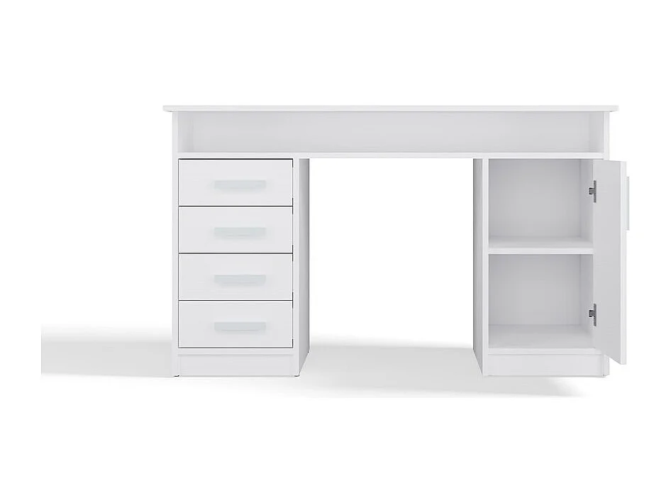 ADA - Scrivania 125 cm con 4 cassetti, armadietto e scaffali per ufficio o computer portatile - Bianco