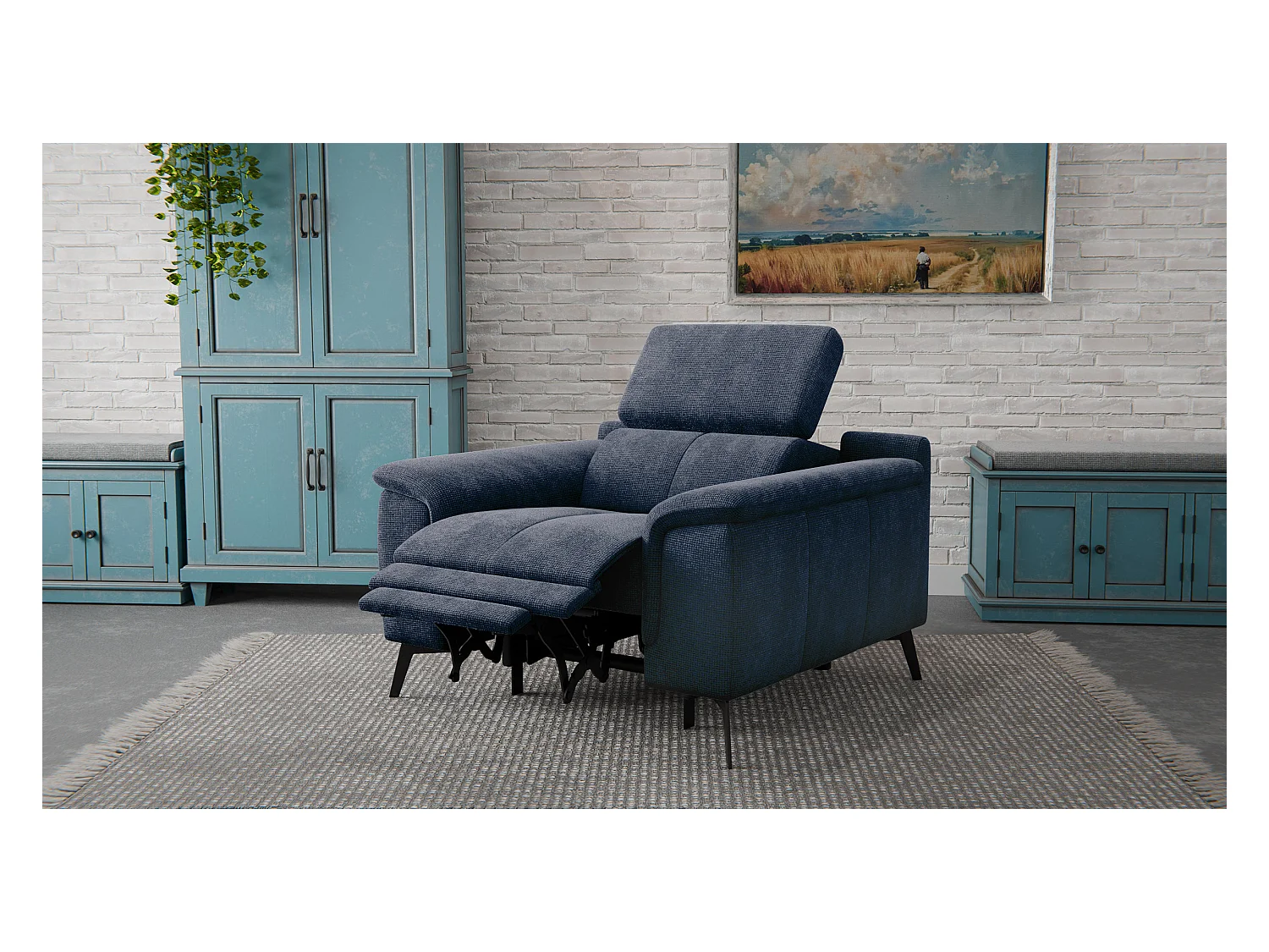 Sessel FIERO mit Relaxfunktion und verstellbare Kopfstützen, marineblau
