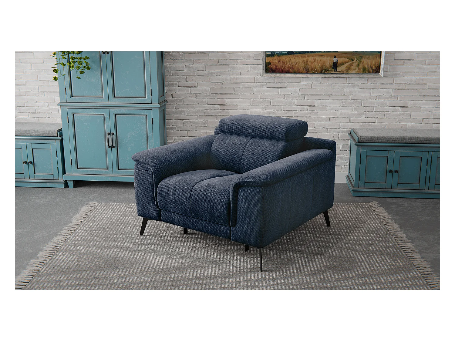 Sessel FIERO mit Relaxfunktion und verstellbare Kopfstützen, marineblau