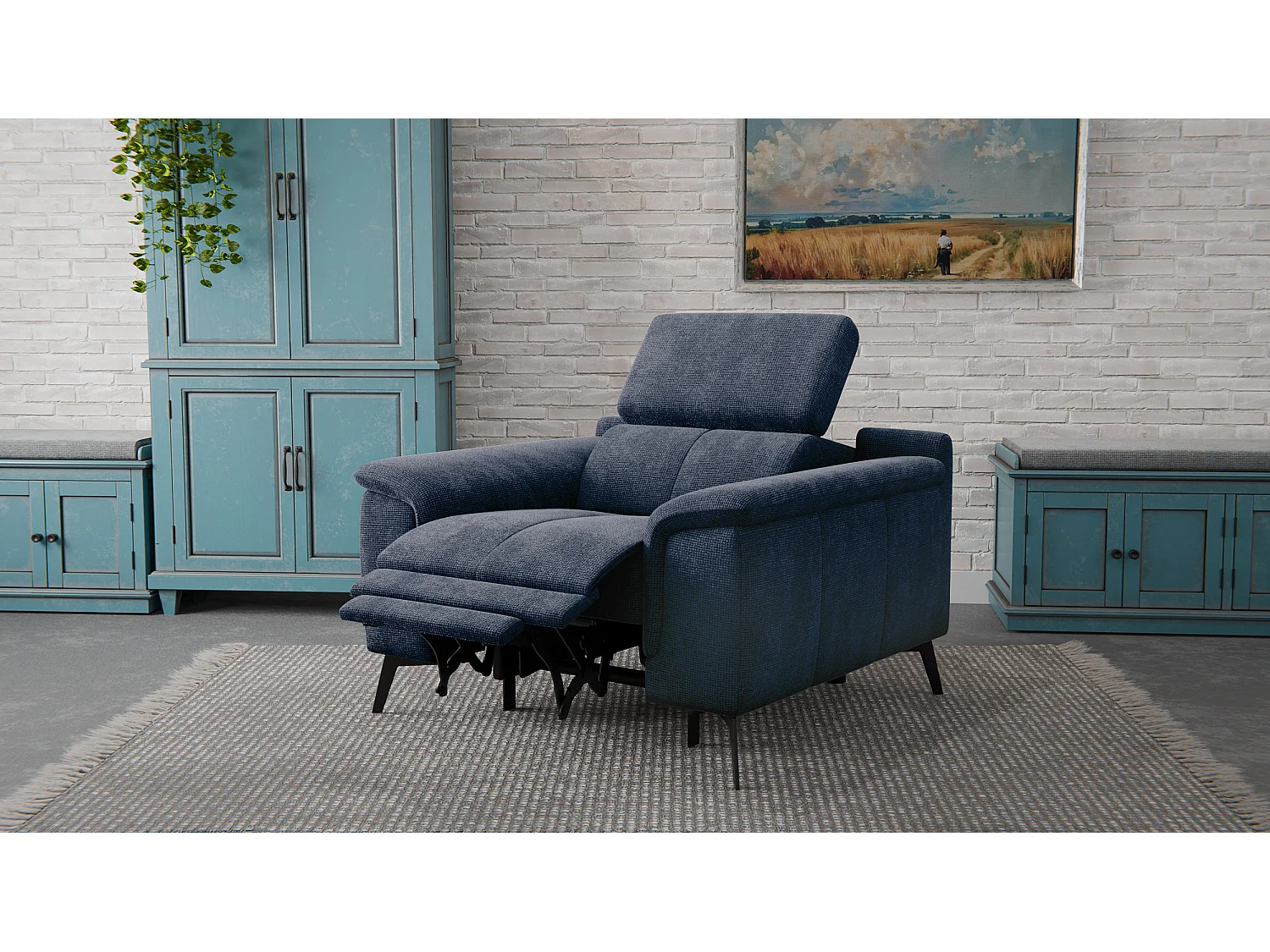 Sessel FIERO mit Relaxfunktion und verstellbare Kopfstützen, marineblau