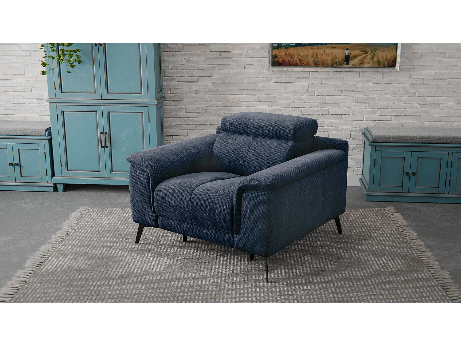 Sessel FIERO mit Relaxfunktion und verstellbare Kopfstützen, marineblau