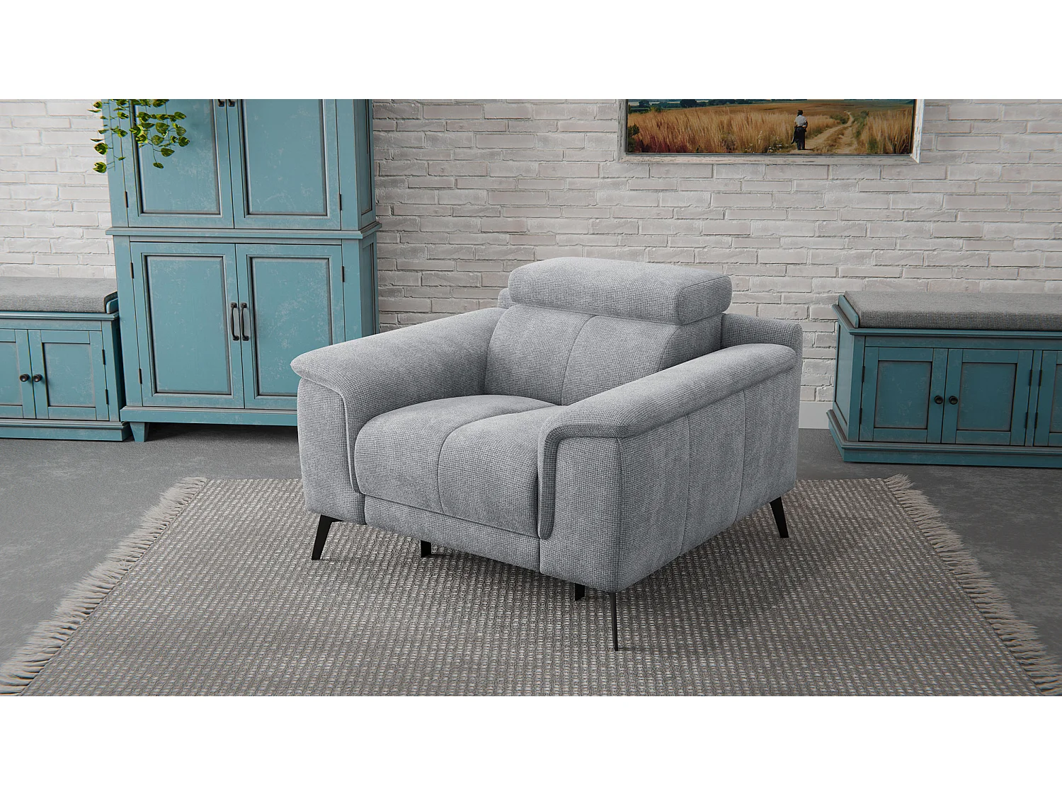 Sessel FIERO mit Relaxfunktion und verstellbare Kopfstützen, silbergrau