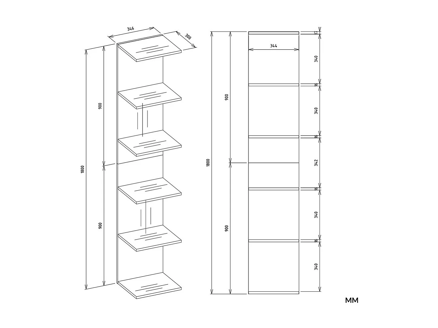 SIXP - Étagère 180cm 6 rayons pour livres et classeurs bureau / salon - Blanc