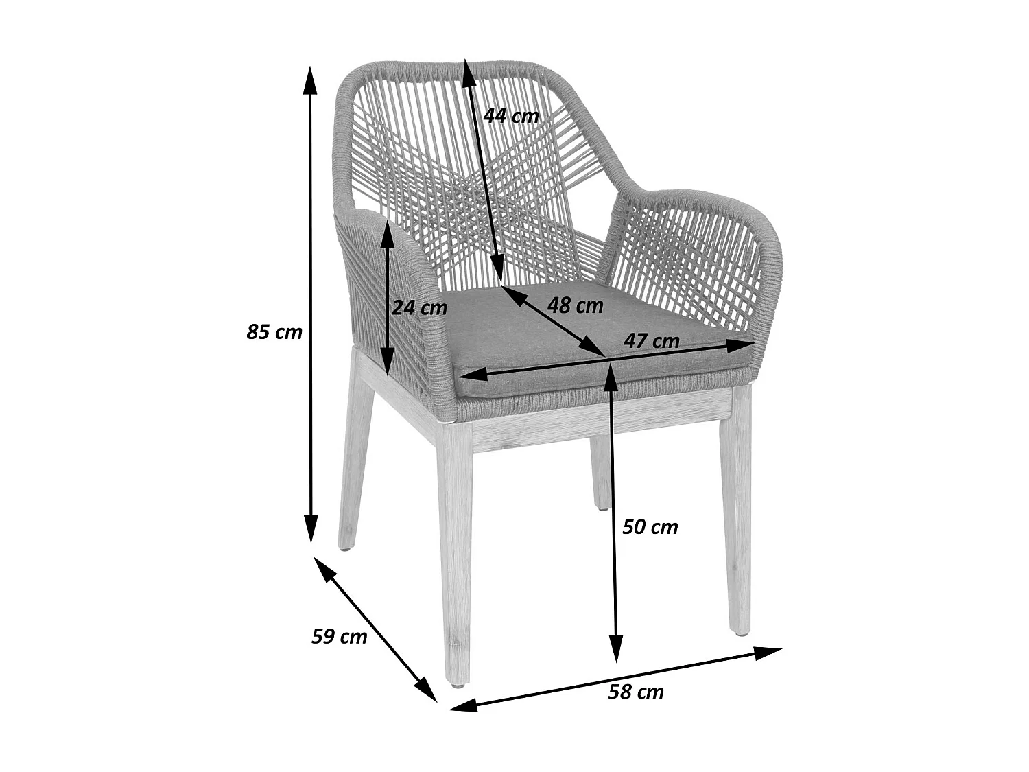 Chaise de jardin MCW-H56b (lot de 2),  gris clair coussin gris clair