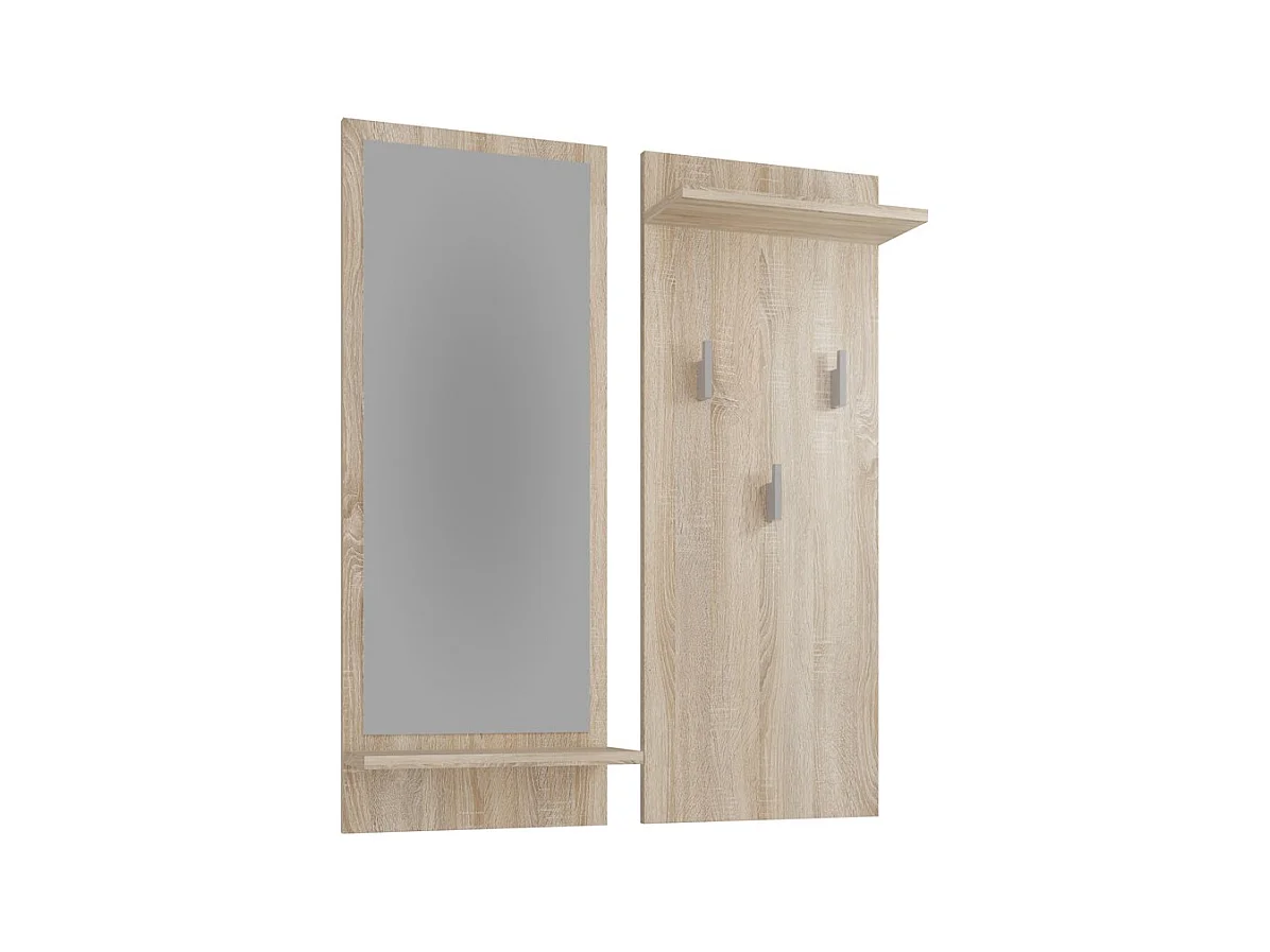 Wieszak Riva | Sonoma | 70x16x90| Wieszak Ścienny z Półką i Lustrem