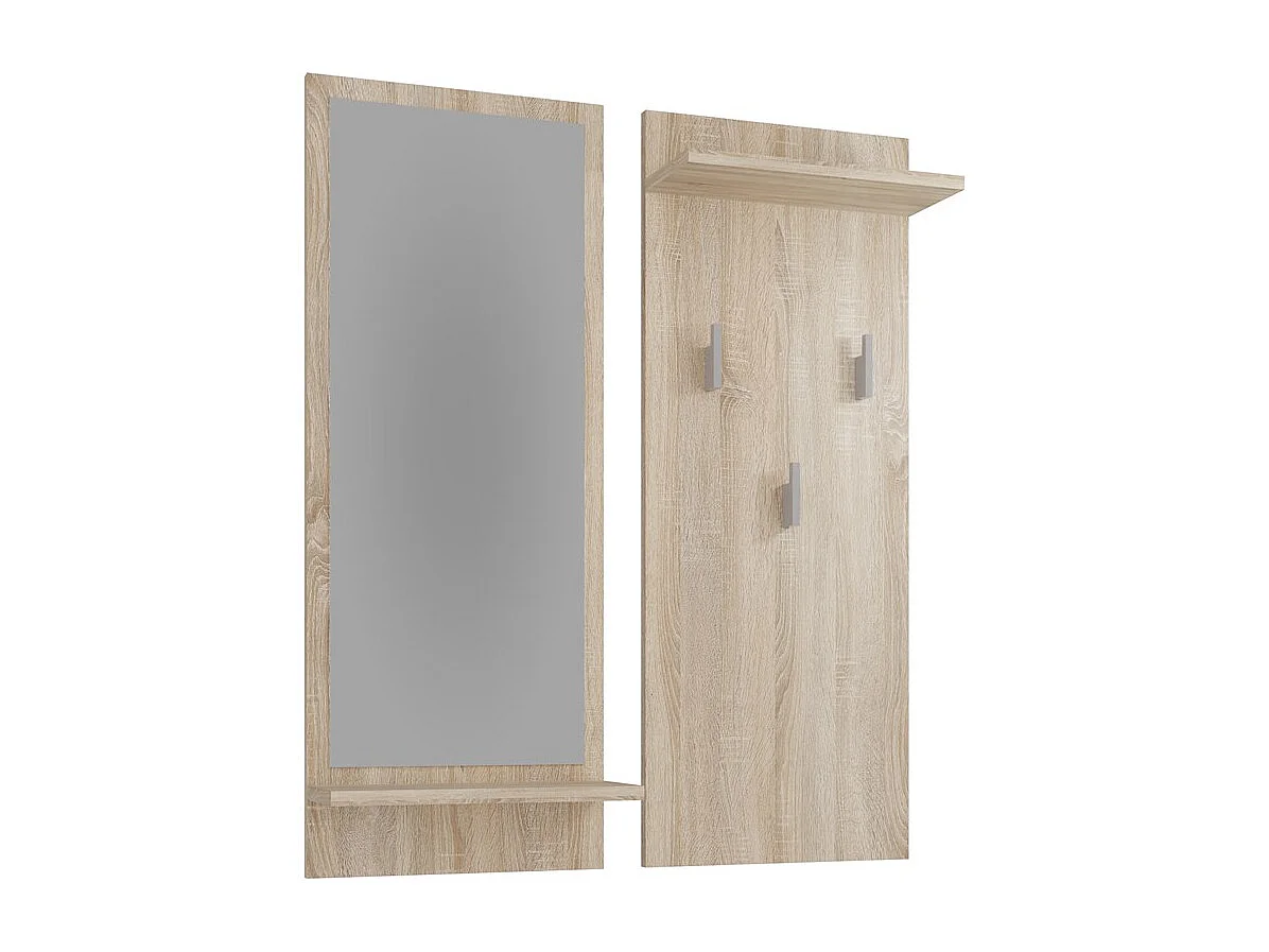 Wieszak Riva | Sonoma | 70x16x90| Wieszak Ścienny z Półką i Lustrem