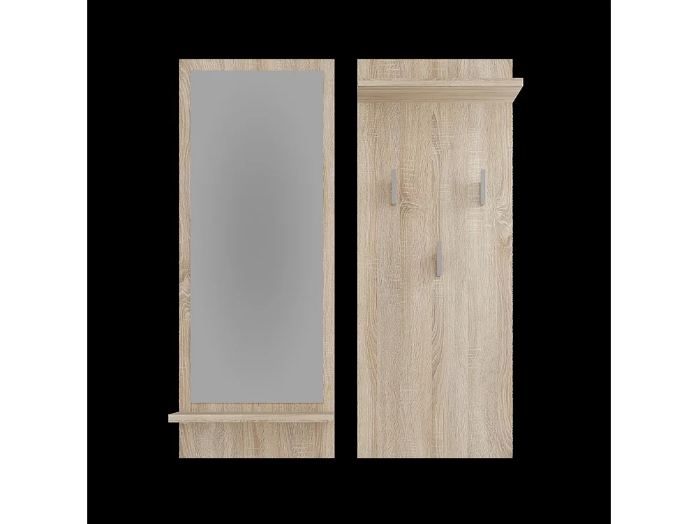 Wieszak Riva | Sonoma | 70x16x90| Wieszak Ścienny z Półką i Lustrem