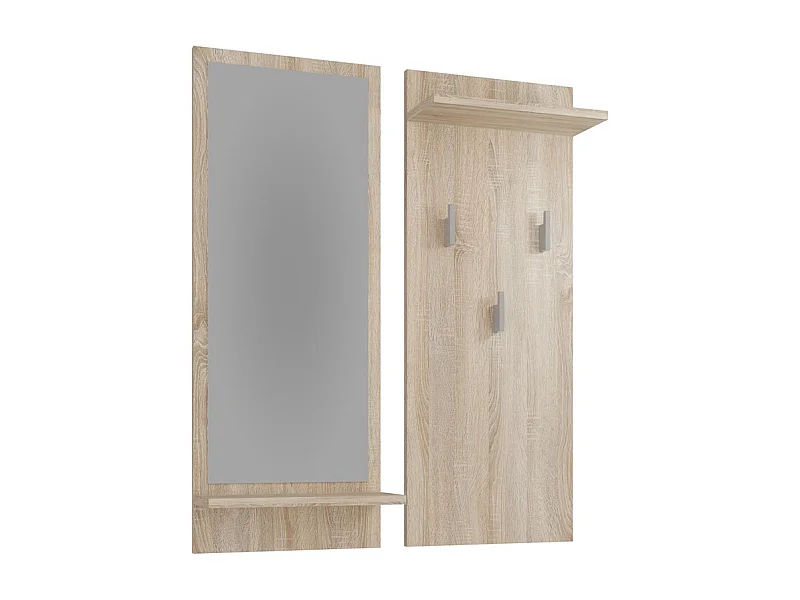 Wieszak Riva | Sonoma | 70x16x90| Wieszak Ścienny z Półką i Lustrem
