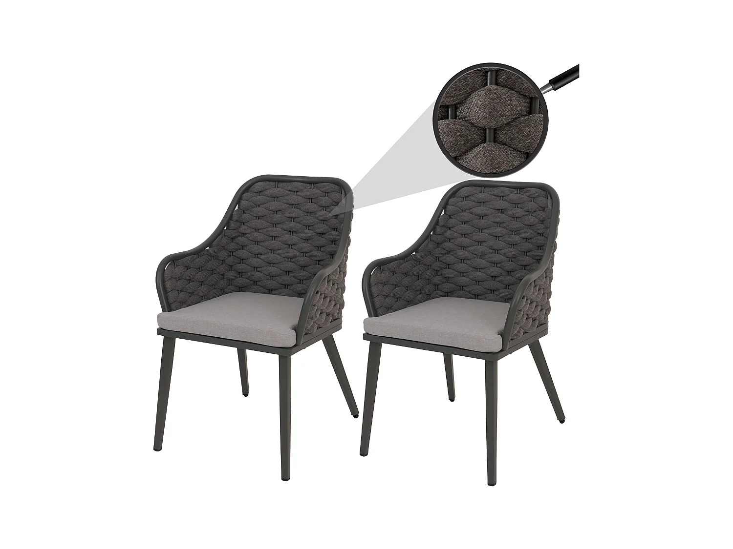Gartenstuhl MCW-O16 (2er-Set), Anthrazit Kissen hellgrau