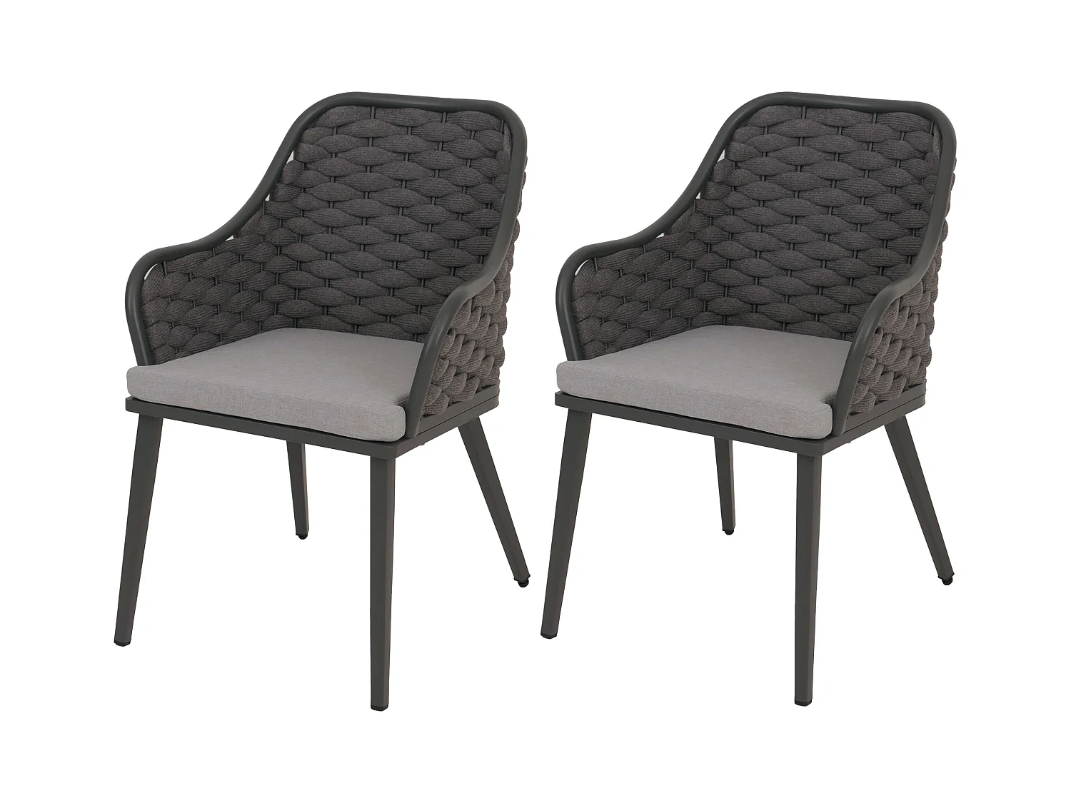 Gartenstuhl MCW-O16 (2er-Set), Anthrazit Kissen hellgrau