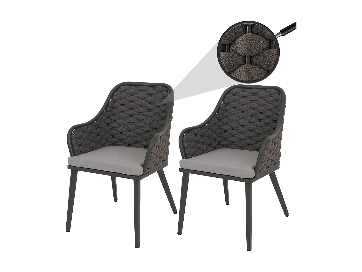 Chaise de jardin MCW-O16 (lot de 2),  anthracite Coussin gris clair