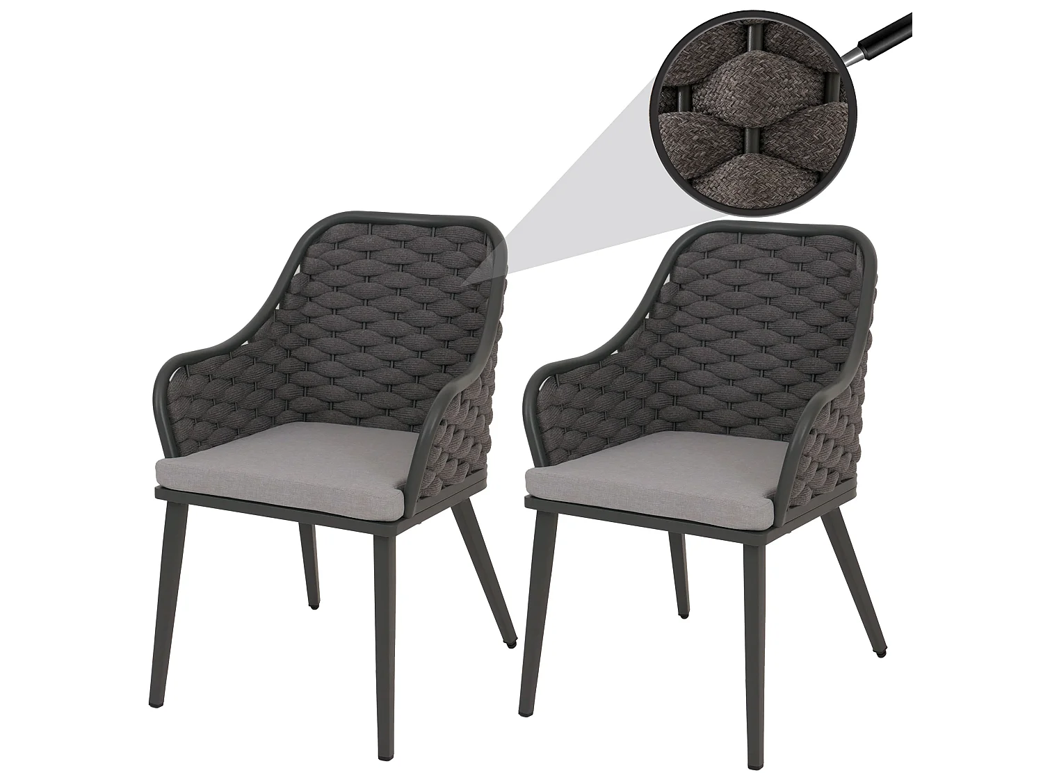 Krzesło ogrodowe MCW-O16 (zestaw 2 sztuk),  antracyt Poduszka jasnoszara