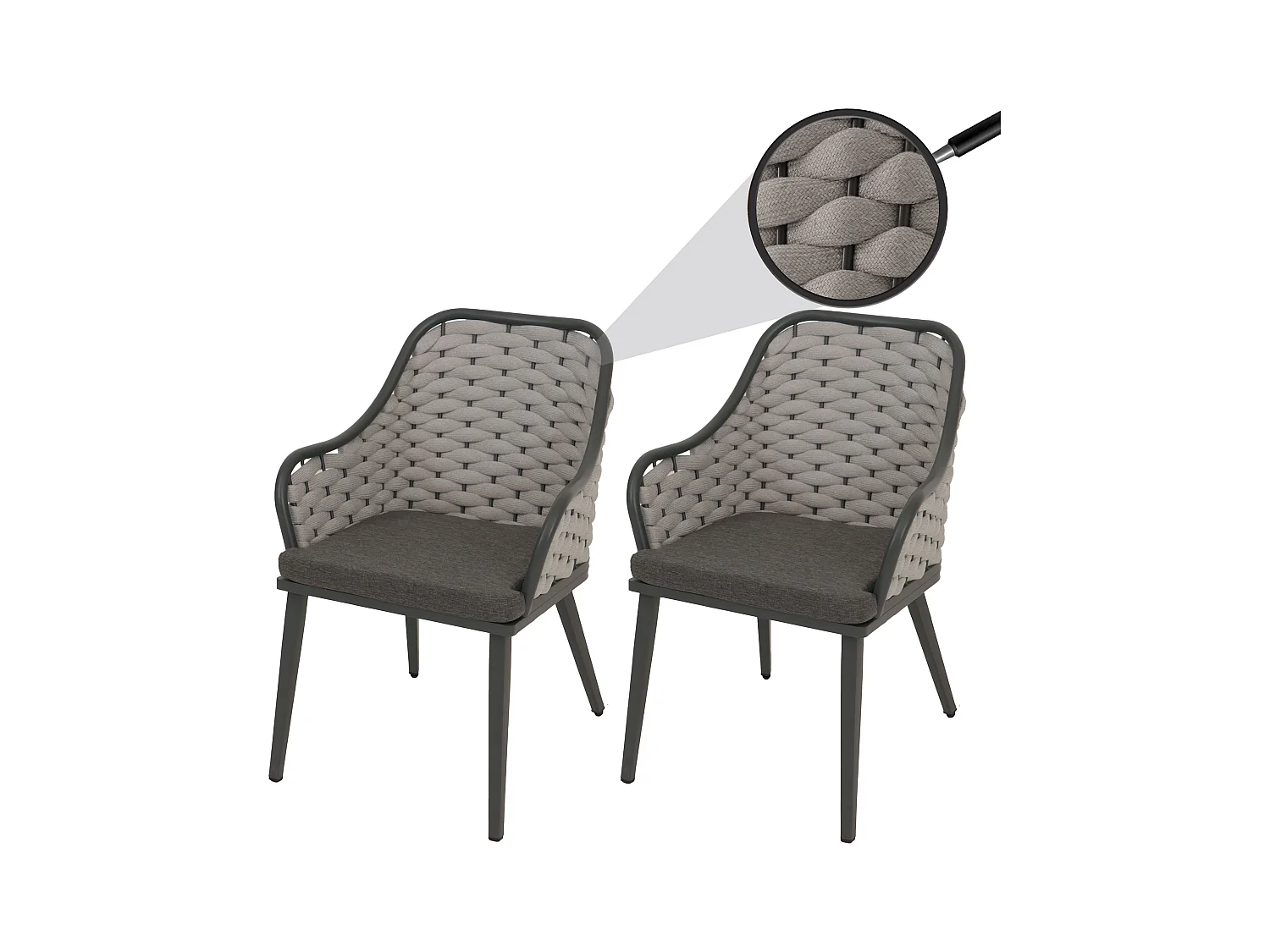 Tuinstoel MCW-O16 (set van 2),  lichtgrijs Kussens donkergrijs