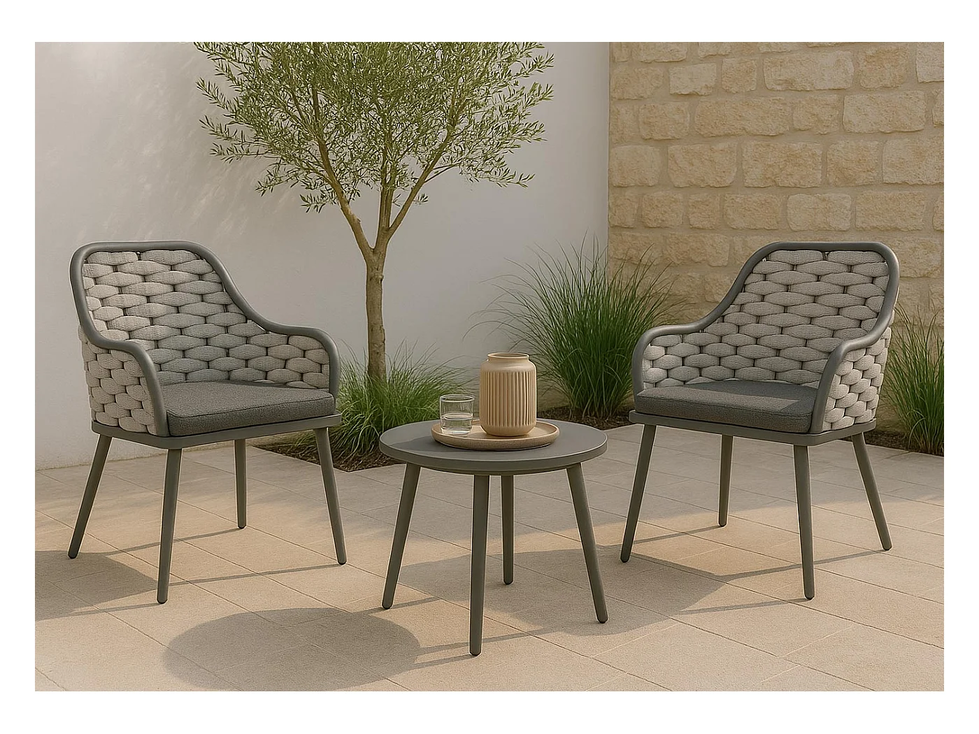 Chaise de jardin MCW-O16 (lot de 2),  gris clair coussin gris foncé