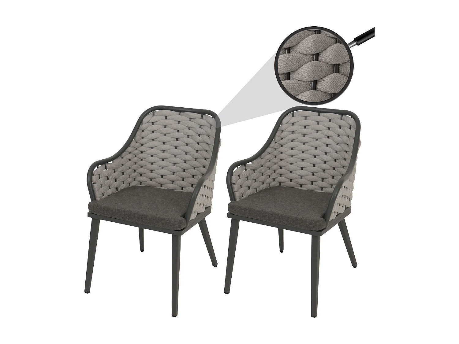 Chaise de jardin MCW-O16 (lot de 2),  gris clair coussin gris foncé