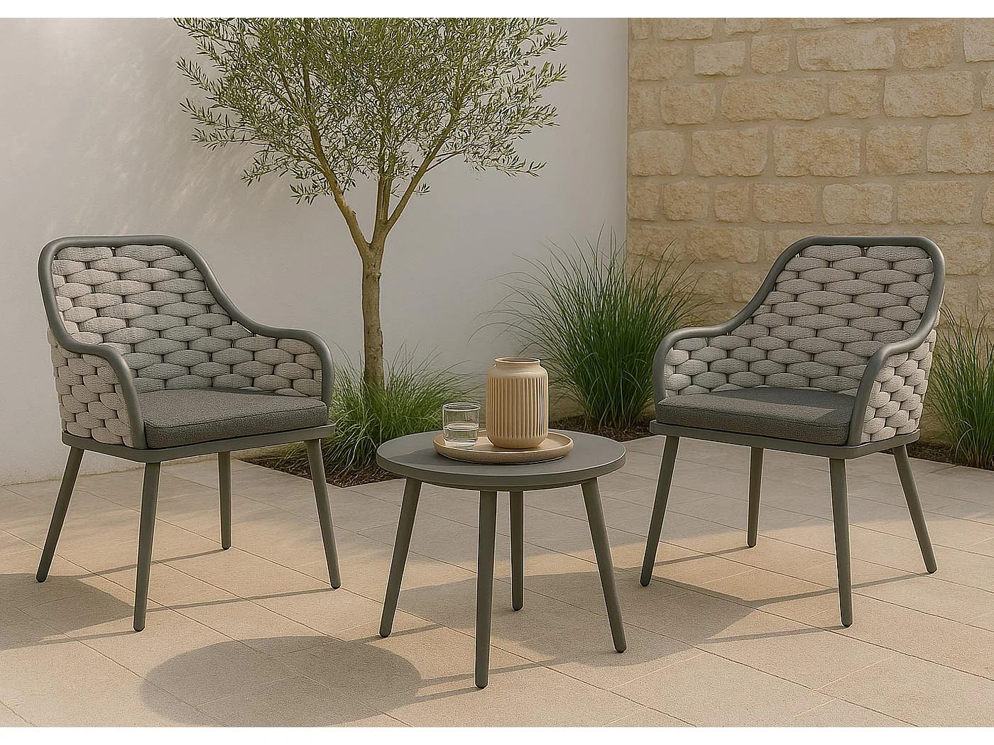 Chaise de jardin MCW-O16 (lot de 2),  gris clair coussin gris foncé