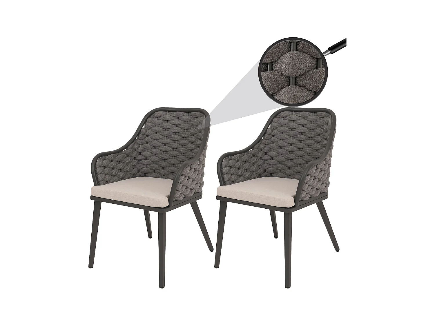 Silla de jardín MCW-O16 (juego de 2),  cojín antracita taupe