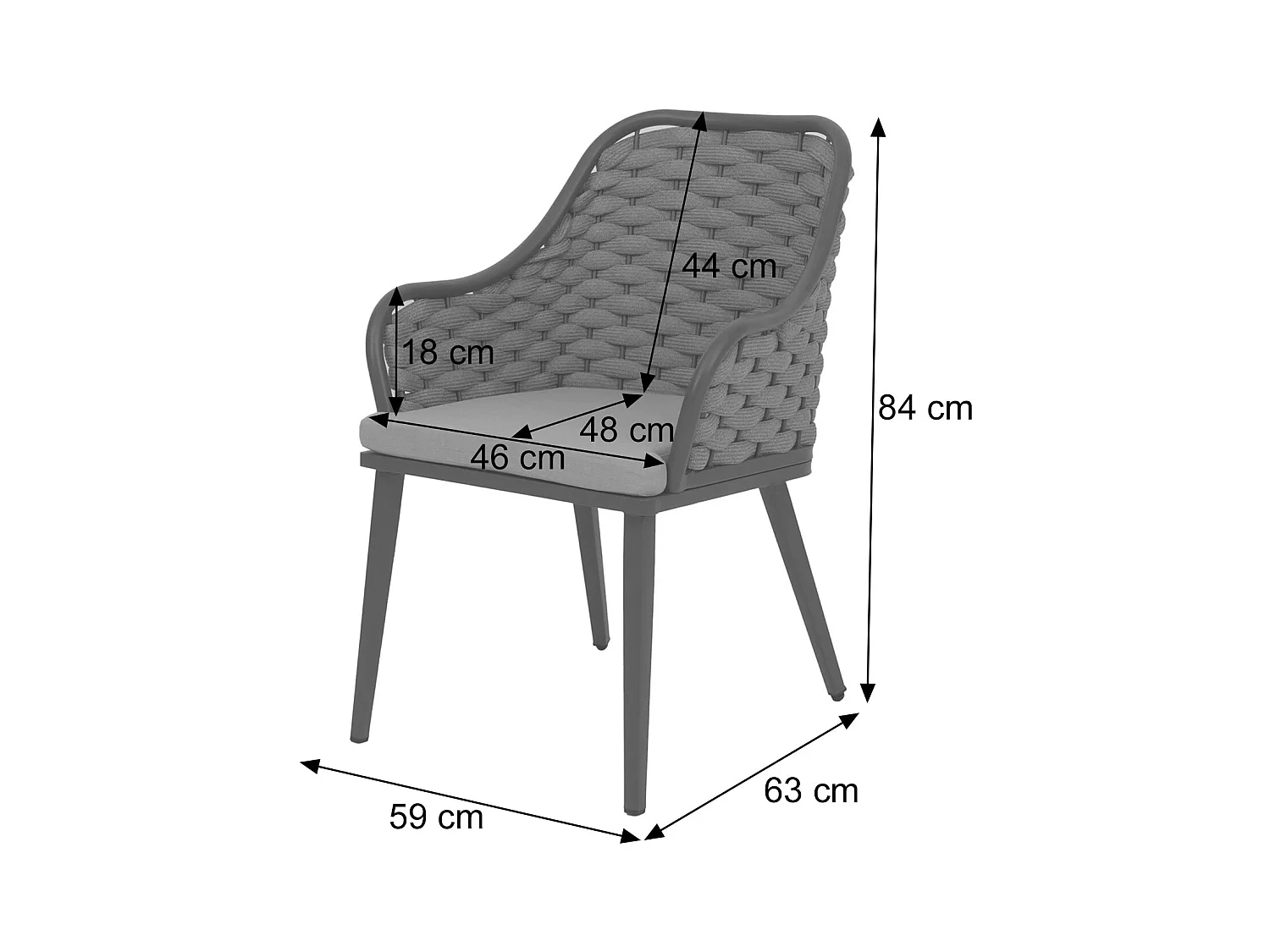 Silla de jardín MCW-O16 (juego de 2),  cojín antracita taupe