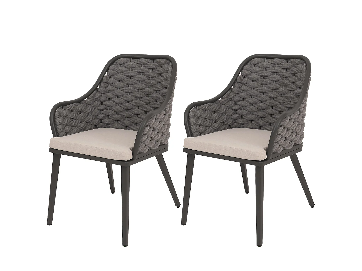 Chaise de jardin MCW-O16 (lot de 2),  anthracite Coussin taupe