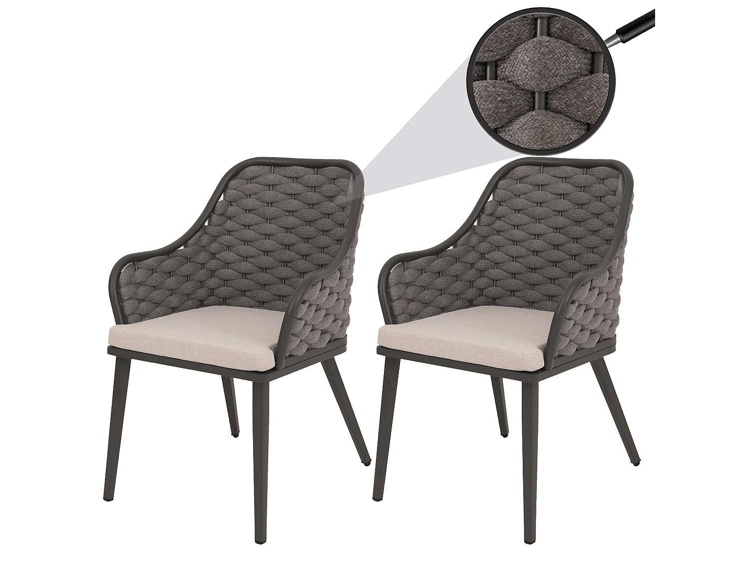 Chaise de jardin MCW-O16 (lot de 2),  anthracite Coussin taupe