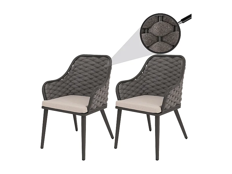 Chaise de jardin MCW-O16 (lot de 2),  anthracite Coussin taupe
