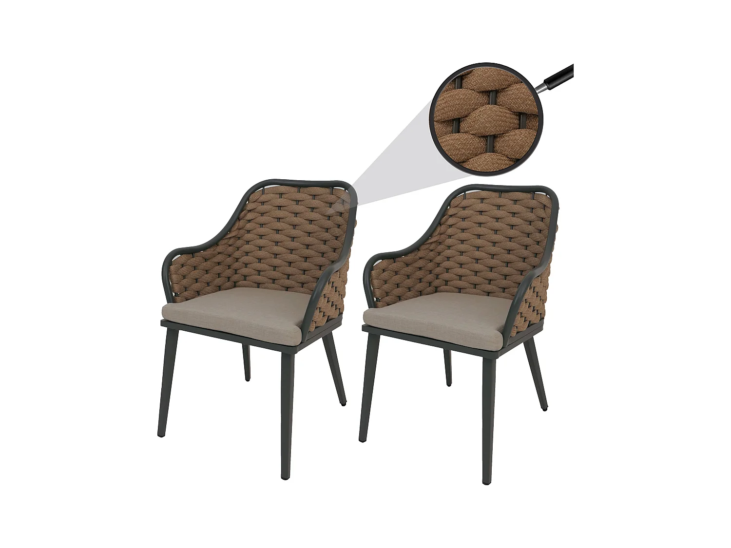 Silla de jardín MCW-O16 (juego de 2),  cojín beige marrón claro