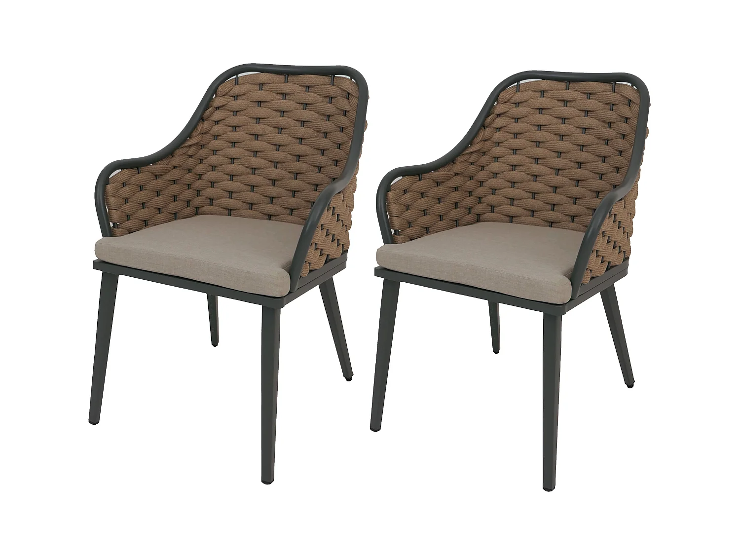Silla de jardín MCW-O16 (juego de 2),  cojín beige marrón claro