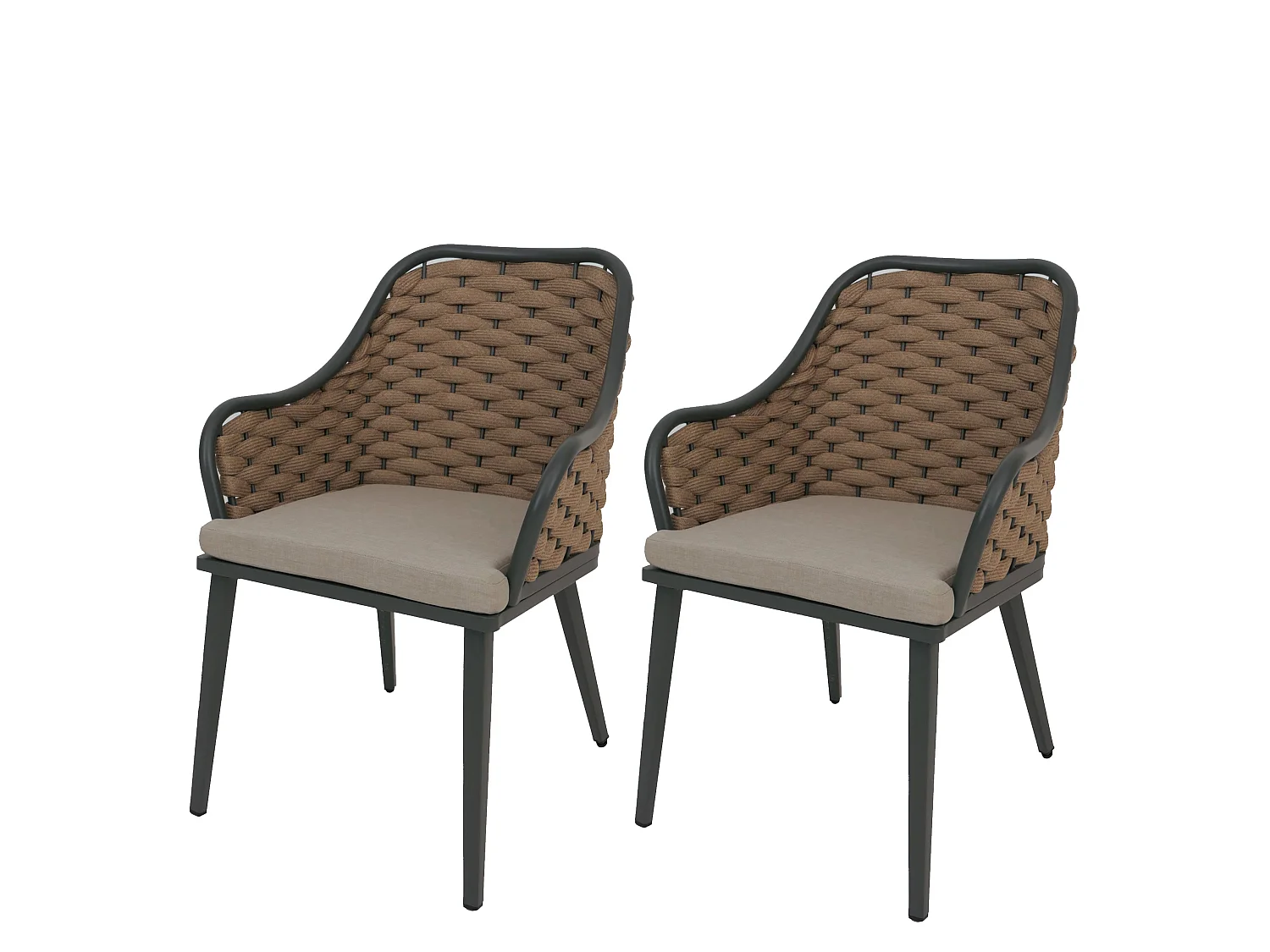 Chaise de jardin MCW-O16 (lot de 2),  beige Coussin marron clair