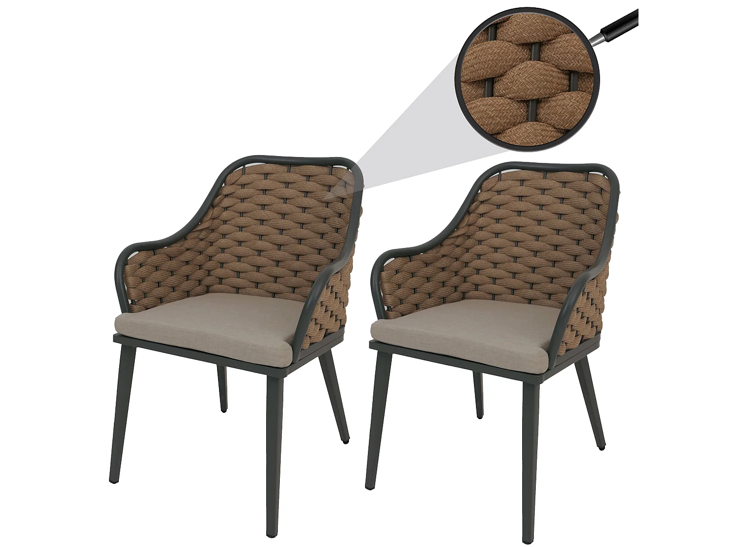 Chaise de jardin MCW-O16 (lot de 2),  beige Coussin marron clair