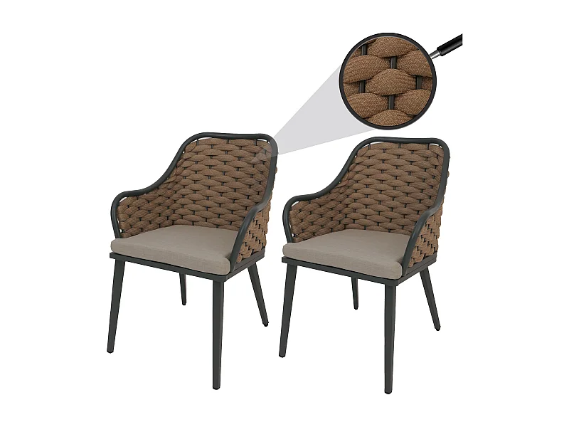 Chaise de jardin MCW-O16 (lot de 2),  beige Coussin marron clair