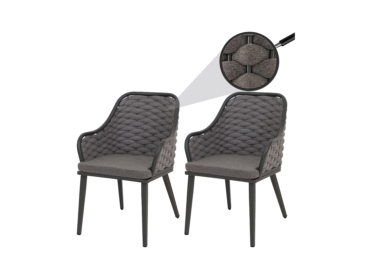 Gartenstuhl MCW-O16 (2er-Set), Anthrazit Kissen dunkelgrau