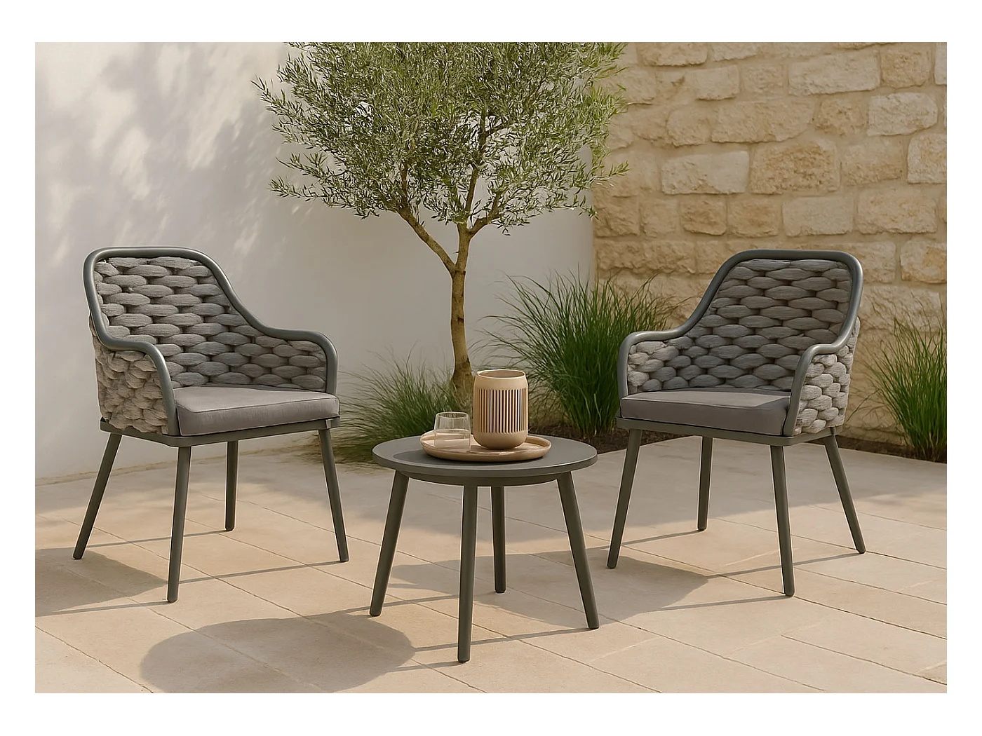 Gartenstuhl MCW-O16 (2er-Set), Anthrazit Kissen dunkelgrau