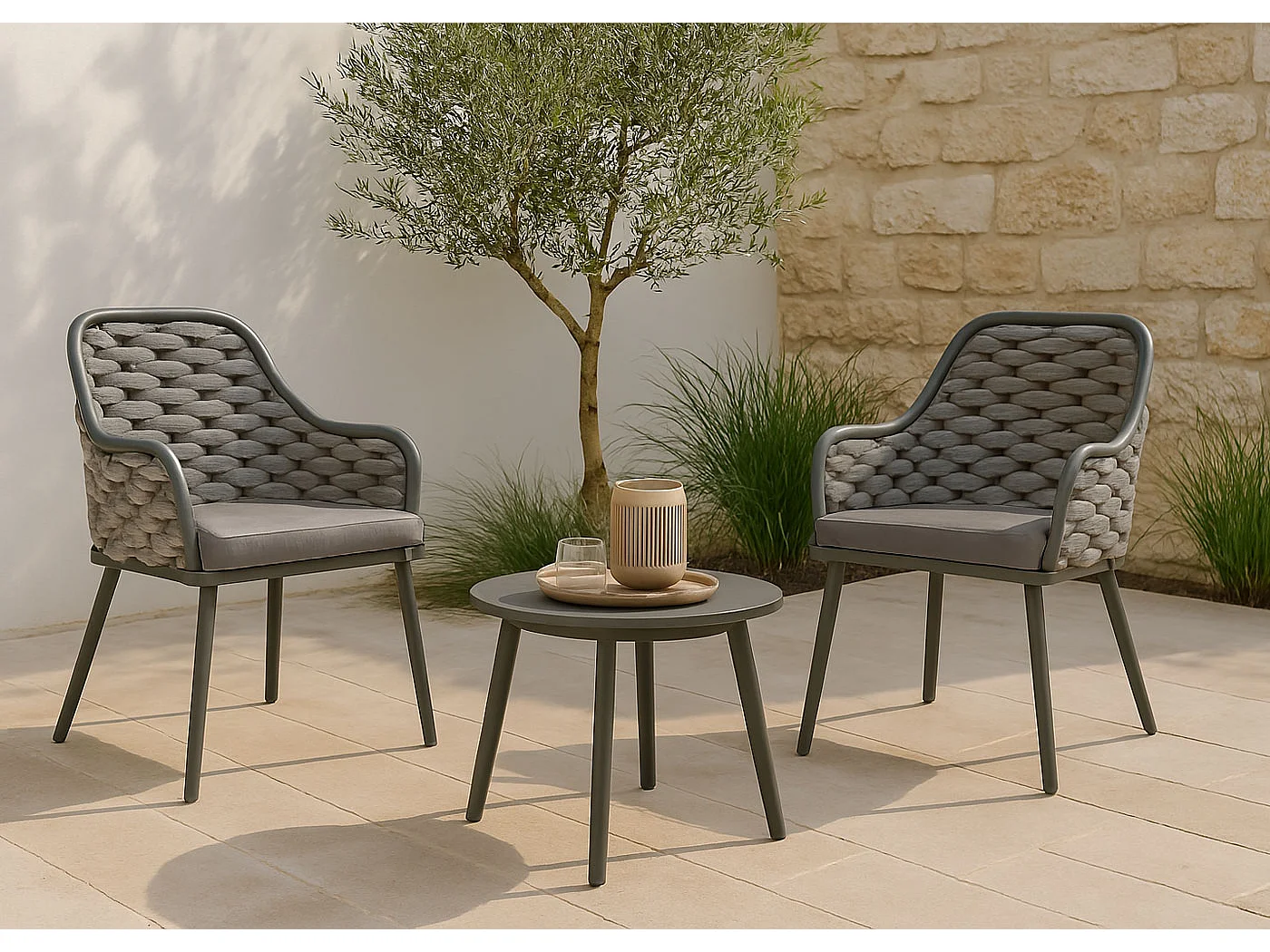 Chaise de jardin MCW-O16 (lot de 2),  anthracite Coussin gris foncé