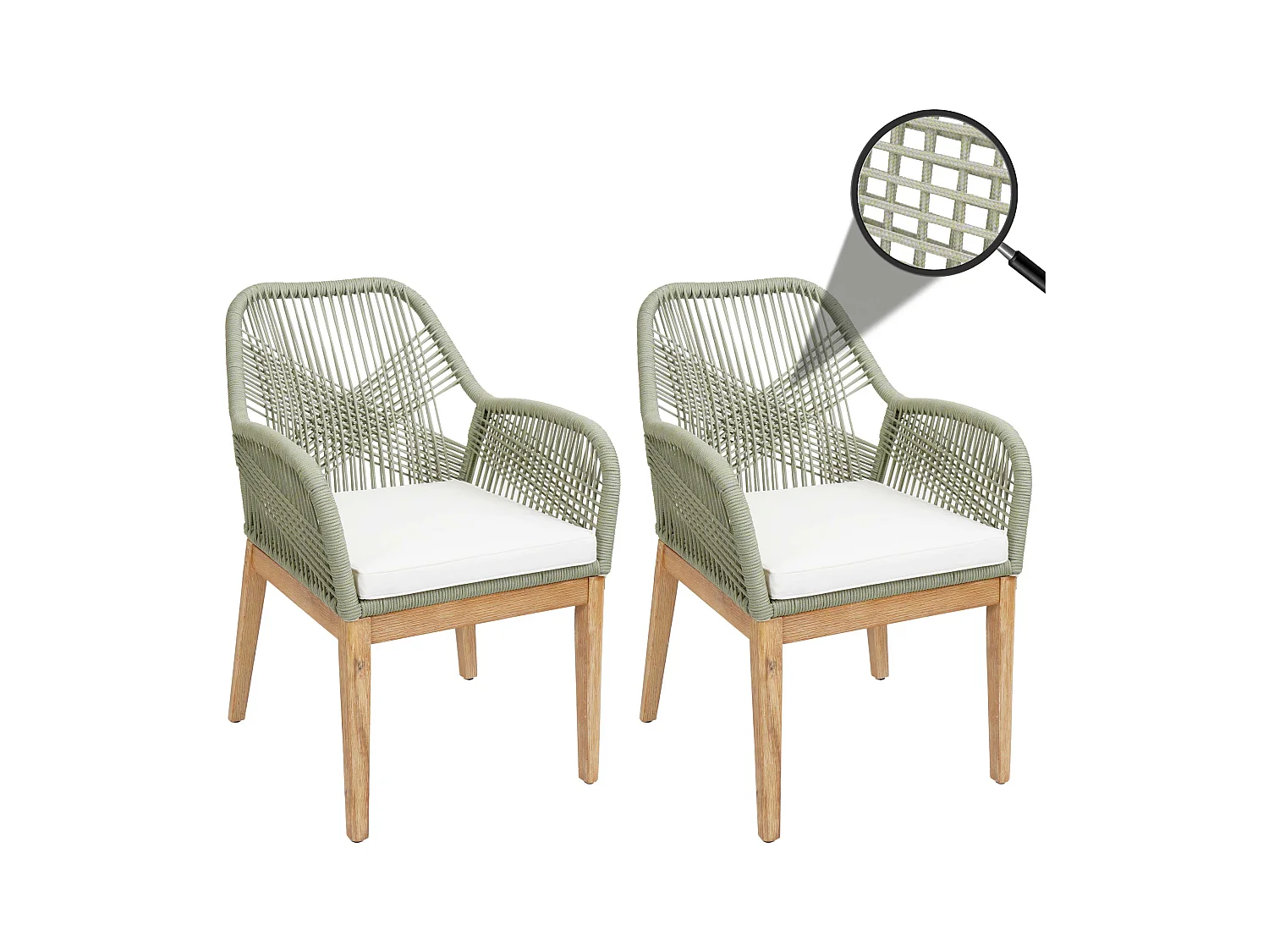 Krzesło ogrodowe MCW-H56b (zestaw 2 sztuk),  zielony poduszki kremowy