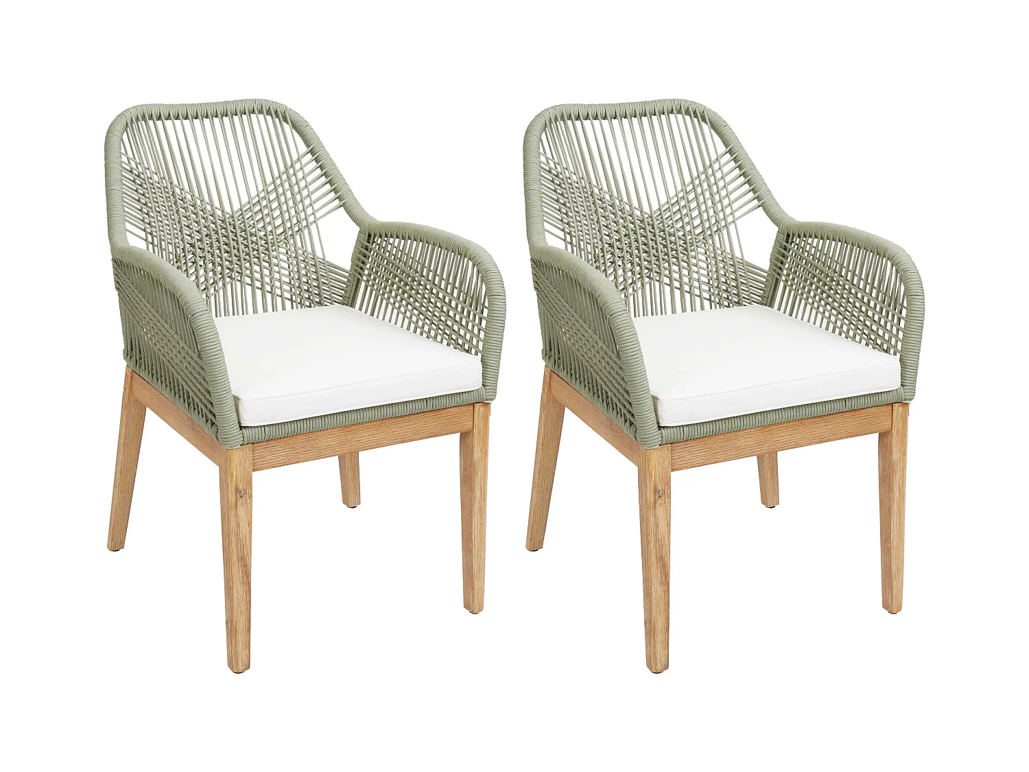 Krzesło ogrodowe MCW-H56b (zestaw 2 sztuk),  zielony poduszki kremowy