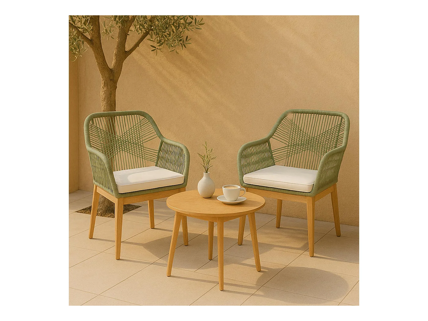 Krzesło ogrodowe MCW-H56b (zestaw 2 sztuk),  zielony poduszki kremowy